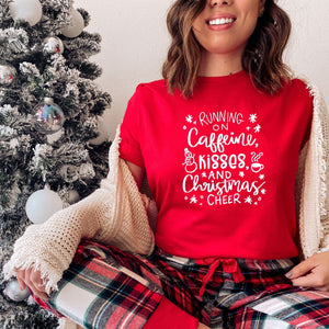 womens red christmas cheer tshirt, Christmas Cheer Tshirt Funny Festive Holiday Gifts, makes the perfect gift for coffee lovers, a great gift for anyone who loves Christmas