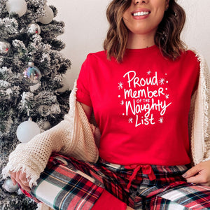 Festive Holiday tshirt red, naughty list christmas tshirt for women and men, unisex design, perfect for Christmas