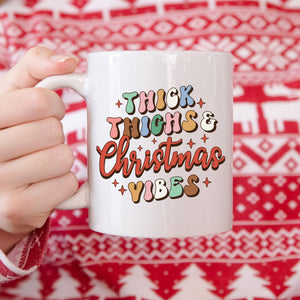 Thick Thighs and Christmas Vibes White Ceramic Christmas Mug, Makes the Perfect Festive Gift for the Holiday Season, Gifts for Her, Dishwasher and Microwave Safe Tea and Coffee Mug