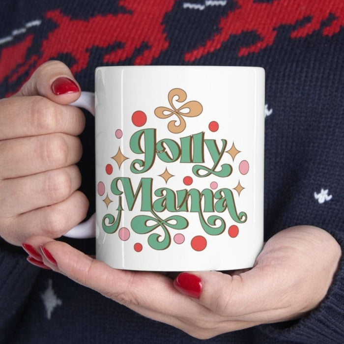 Jolly Mama Christmas Mug - Festive White Ceramic Coffee Mug
