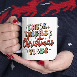 Thick Thighs and Christmas Vibes White Ceramic Christmas Mug, Makes the Perfect Festive Gift for the Holiday Season, Gifts for Her, Dishwasher and Microwave Safe Tea and Coffee Mug