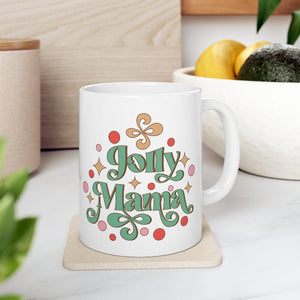 Jolly Mama Coffee Mug, White Ceramic Christmas Mug, The Perfect Festive Holiday Gift for moms who love Christmas, Give a Special Mom this Beautiful  Xmas Mug as a Gift, Dishwasher and Microwave Safe, Perfect present for the Holiday Season