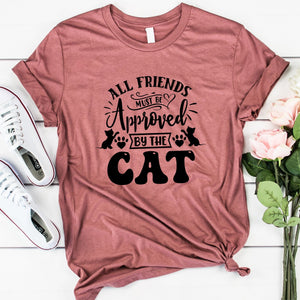 All Friends Must Be Approved By The Cat funny T-Shirt in the colour heather mauve peach.  Cat lovers are going crazy for this T-shirt! Makes the perfect gift for a birthday, special occasion, or the upcoming festive season.  Standard Fit T-Shirts, these are comparable to a unisex size. Quality Guaranteed. Super Soft and Comfortable and made of cotton.