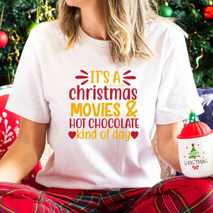 It’s a Christmas movies and hot chocolate kind of day t-shirt, white xmas t-shirt for women, Makes the perfect gift for the Christmas season.  Standard Fit T-Shirts, these are comparable to a unisex size. Quality Guaranteed. Super Soft and Comfortable. Material - T-shirt is made of cotton 