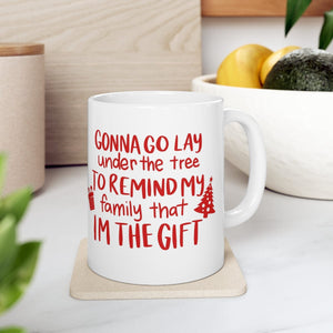 white coffee mug with red font, christmas december 25th