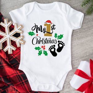 Gold first christmas baby onesie