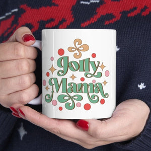Jolly Mama Coffee Mug, White Ceramic Christmas Mug, The Perfect Festive Holiday Gift for moms who love Christmas, Give a Special Mom this Beautiful  Xmas Mug as a Gift, Dishwasher and Microwave Safe, Perfect present for the Holiday Season