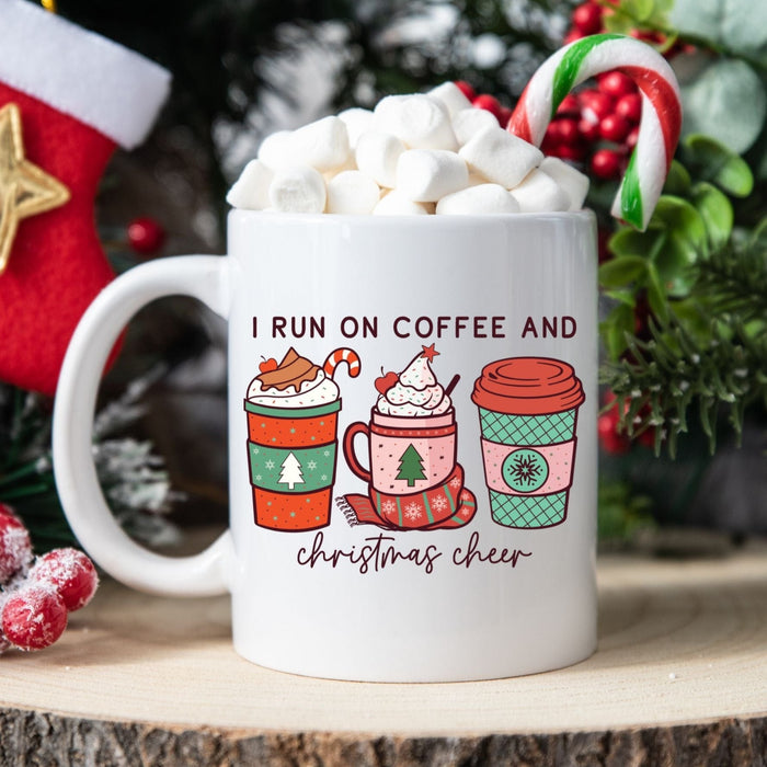 I Run On Coffee And Christmas Cheer White Ceramic Christmas Mug